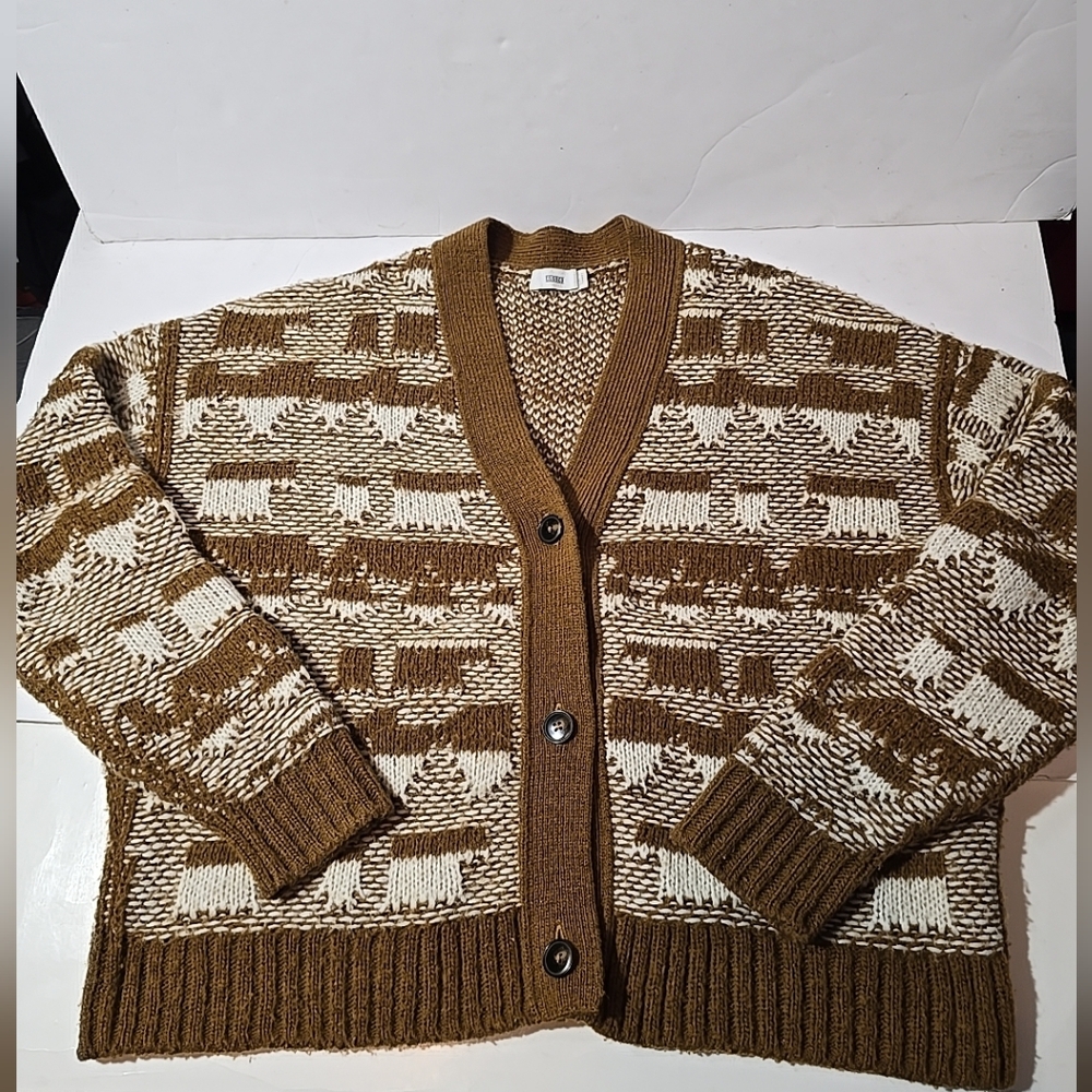 Closed Brown and White Patterned Wool Blend Cardigan Size XS